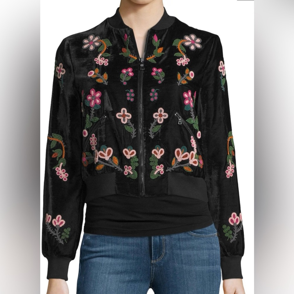 Alive Olivia heavily beaded velvet bomber jacket